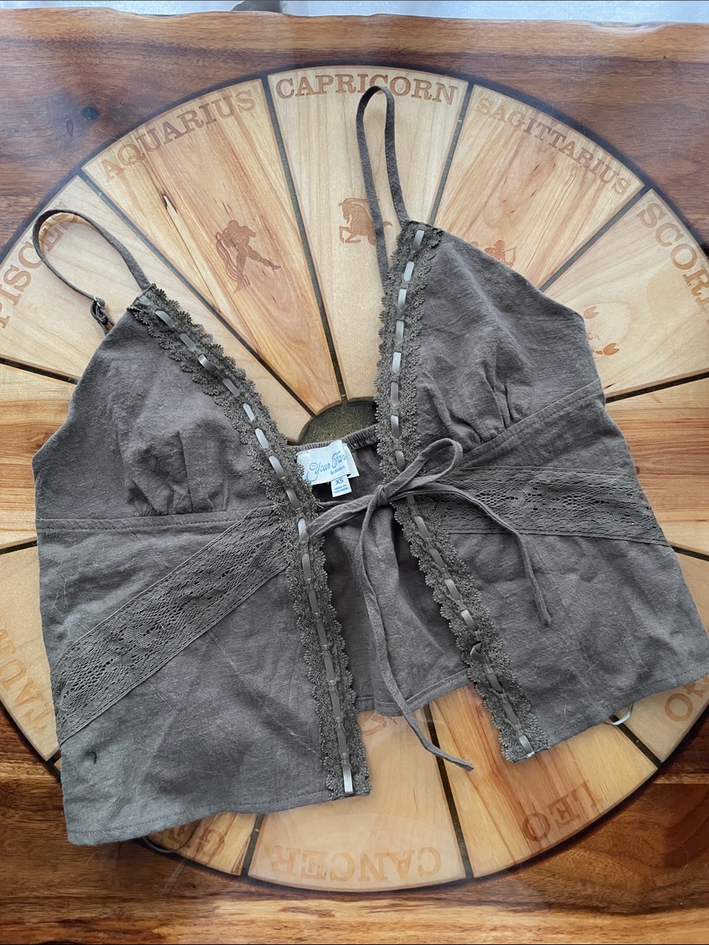 Olive green tank with tie front 
Your Favorite by PacSun